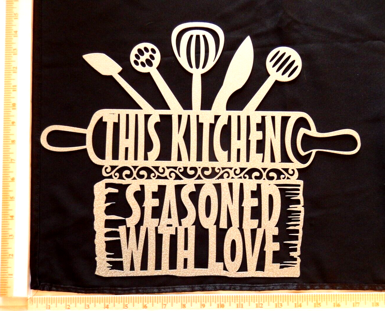 ~NEW~ LARGE 14ga. "This Kitchen Is Seasoned With Love " Metal Wall Art 17" x 14"