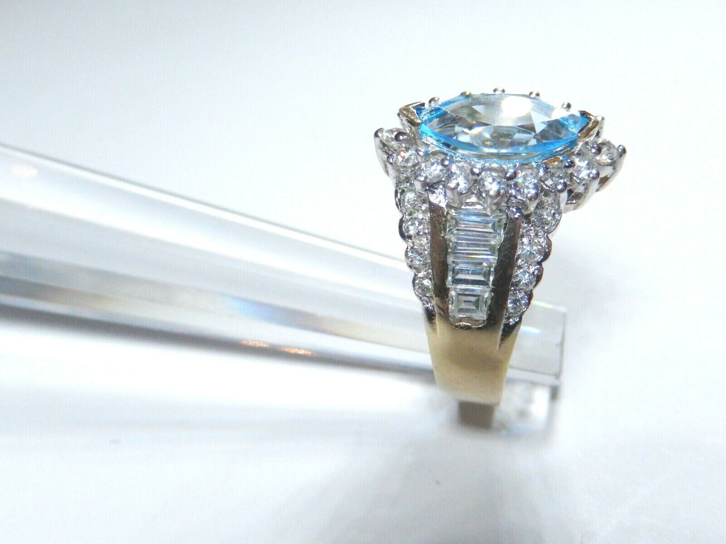 *VINTAGE* Blue Topaz & Cubic Zirconia 14k Yellow Gold Over Sterling Silver Ring