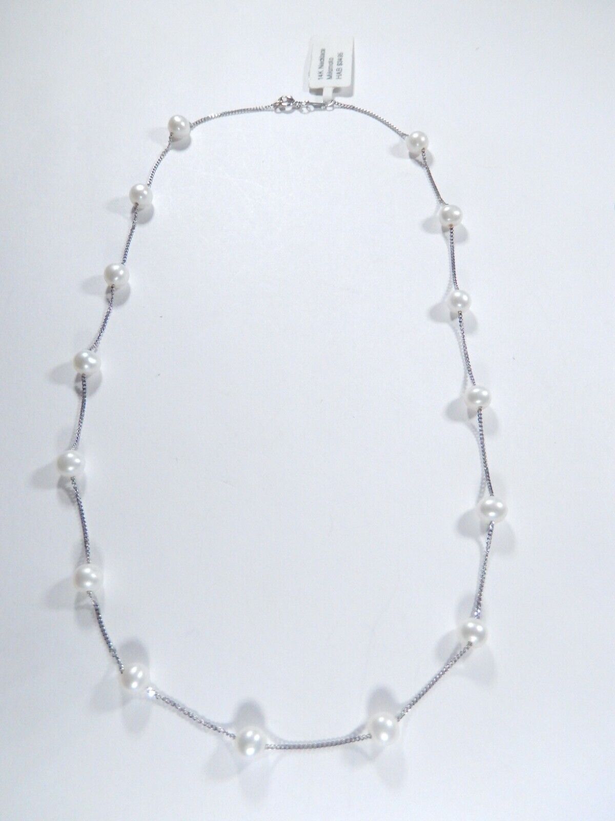 Mikimoto 14k White Gold Chain Stationary Pearl Necklace 16.25" Length