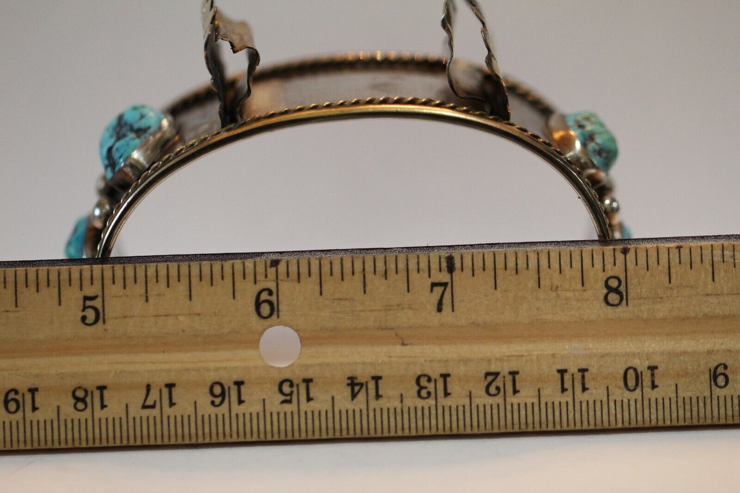 Native American Indian Turquoise Nuggets Sterling Silver Stamped Watch Bracelet