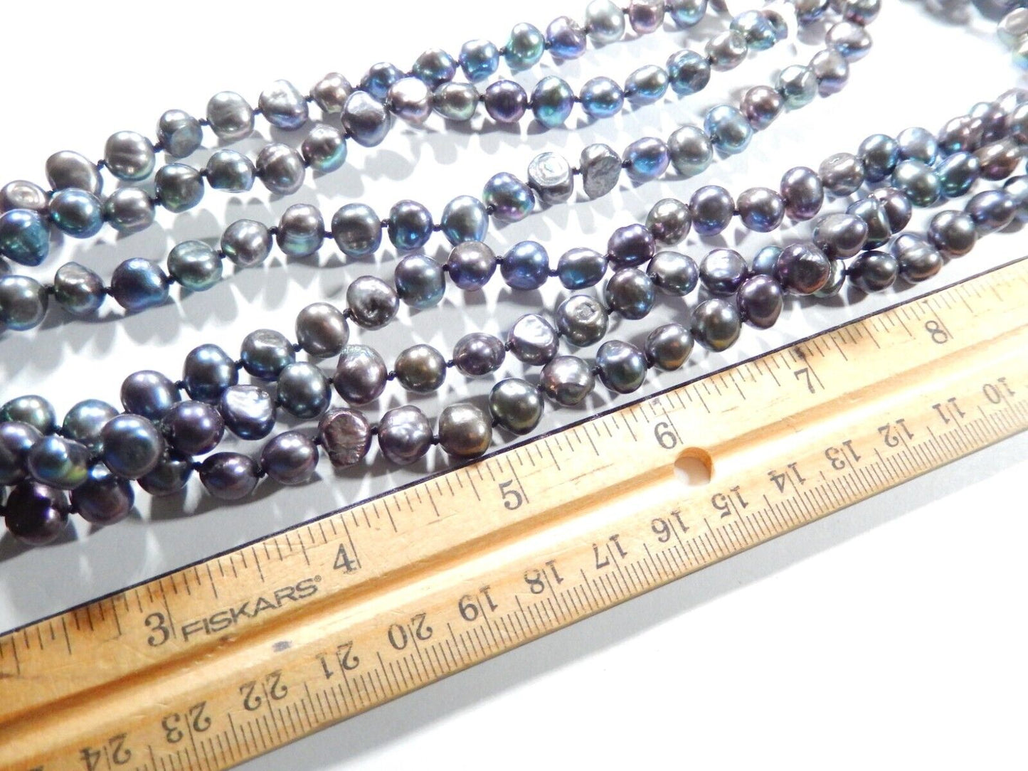 *VINTAGE*   Ultra Long 60" Genuine Gray Tahitian Freeform Baroque Pearl Necklace