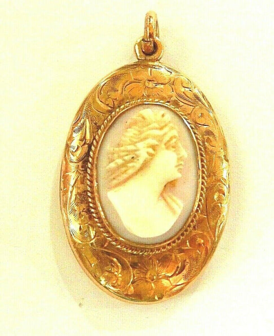 1800's 14k Yellow Gold Antique Cameo Shell With Double Picture Locket / Pendant
