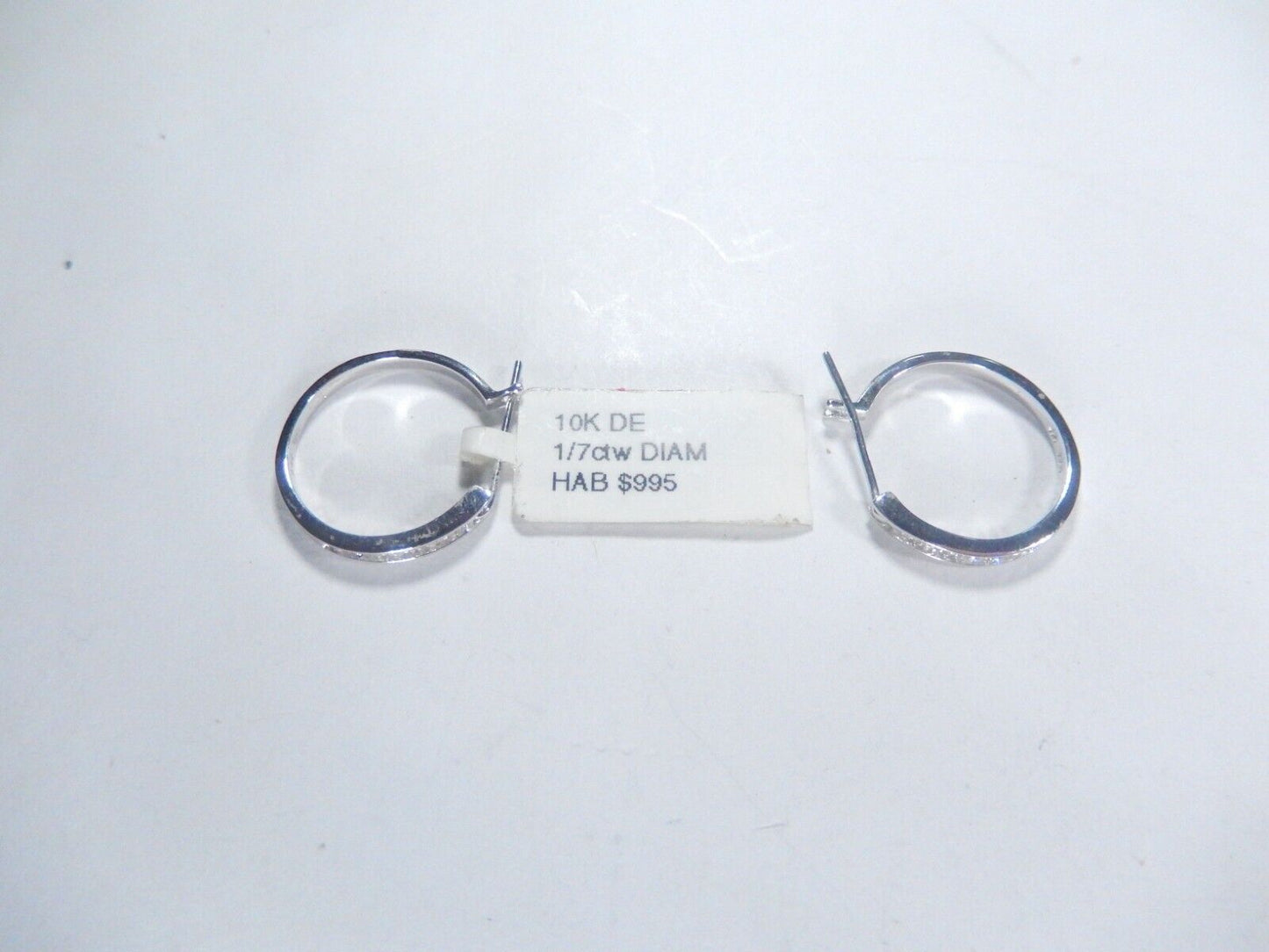 Sale 10K White Gold  17.5 mm  Round Diamond Hoop Earrings 1/7 Cttw