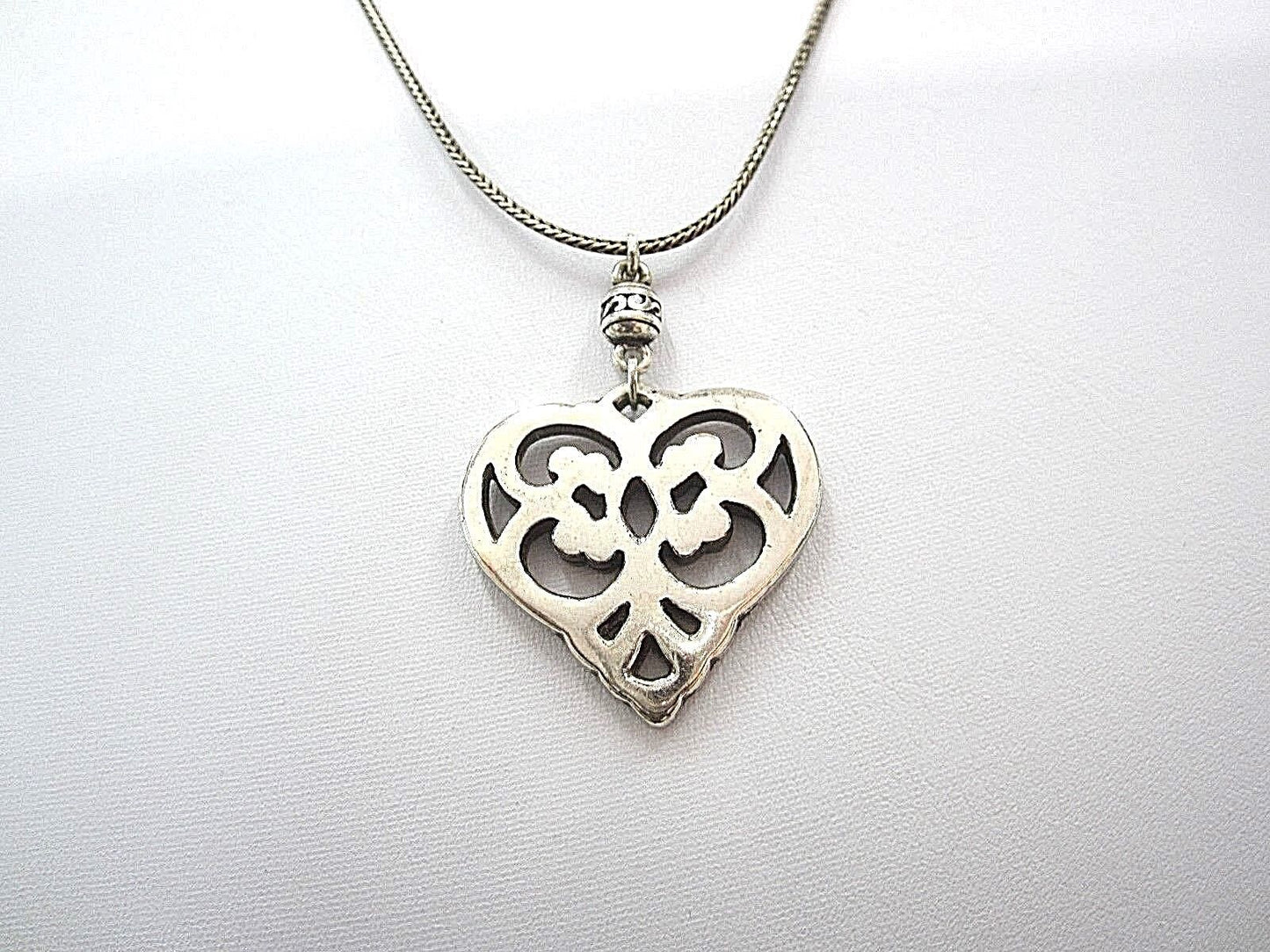 BRIGHTON RETIRED LARGE SILVER PLATED HEART NECKLACE