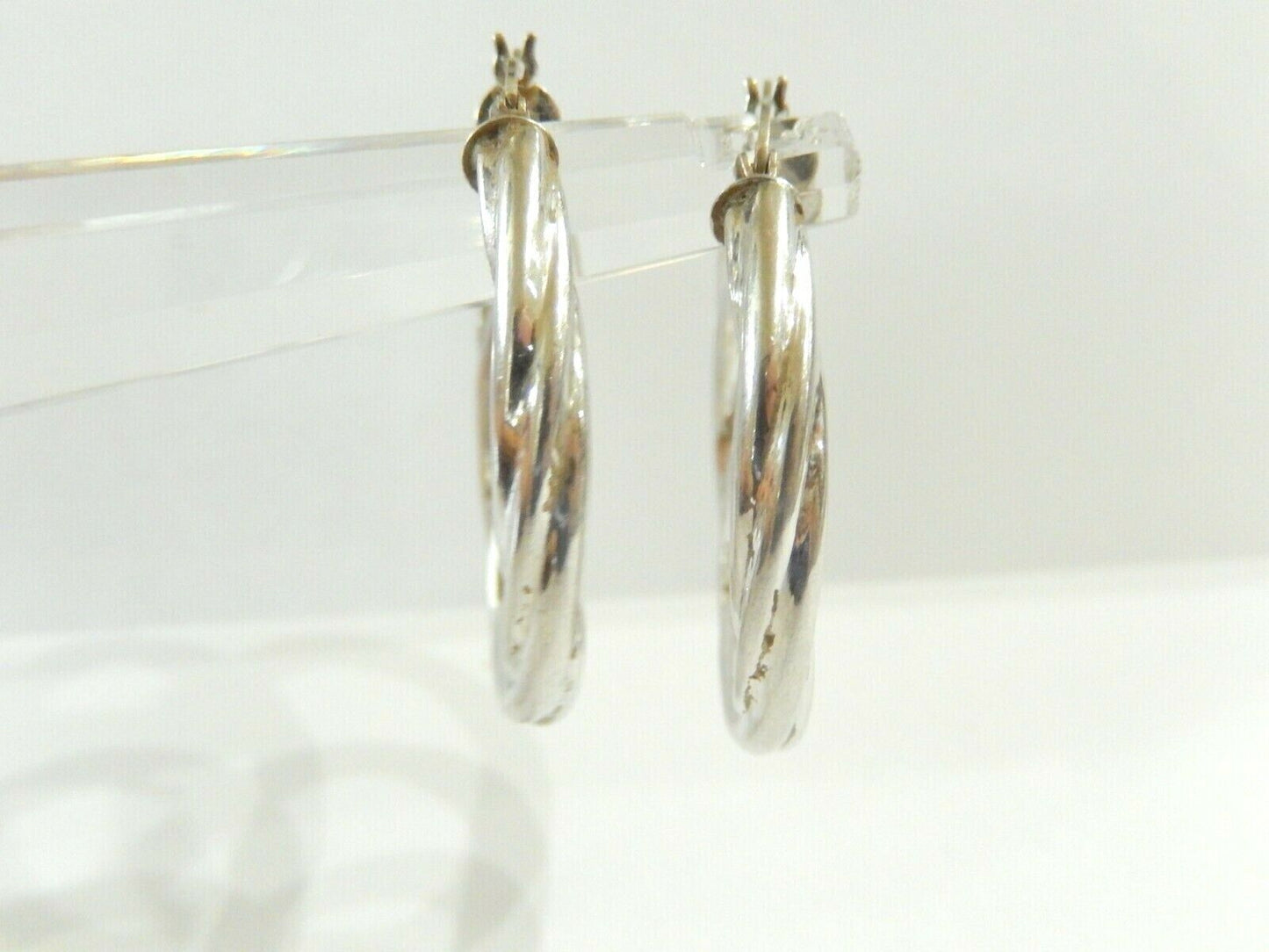 *VINTAGE*  LARGE 925 Sterling Silver Twisted Style Puffed Hoop Earrings  1.5"