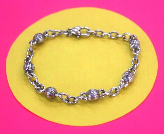 RETIRED  BRIGHTON Starter Fluted Beaded Charm Bracelet 8 inches w-heart clasp