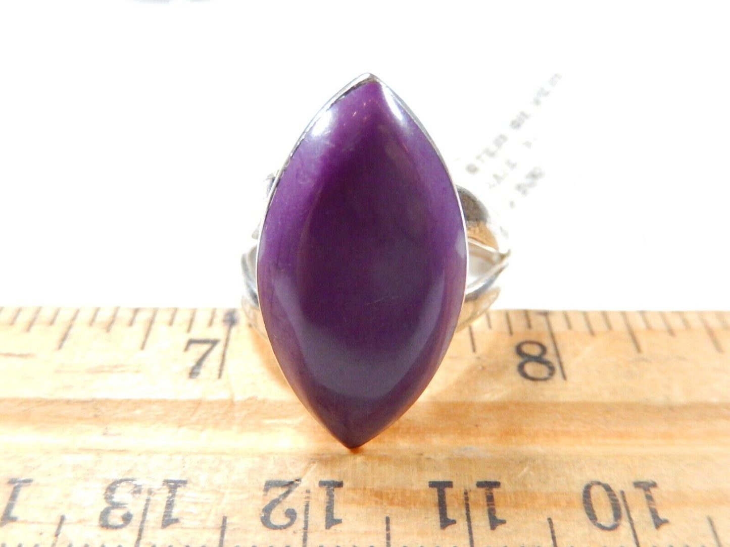 *VINTAGE*  MEXICO - Large Sterling Silver Center Purple  Gemstone Ring Sz 7.5