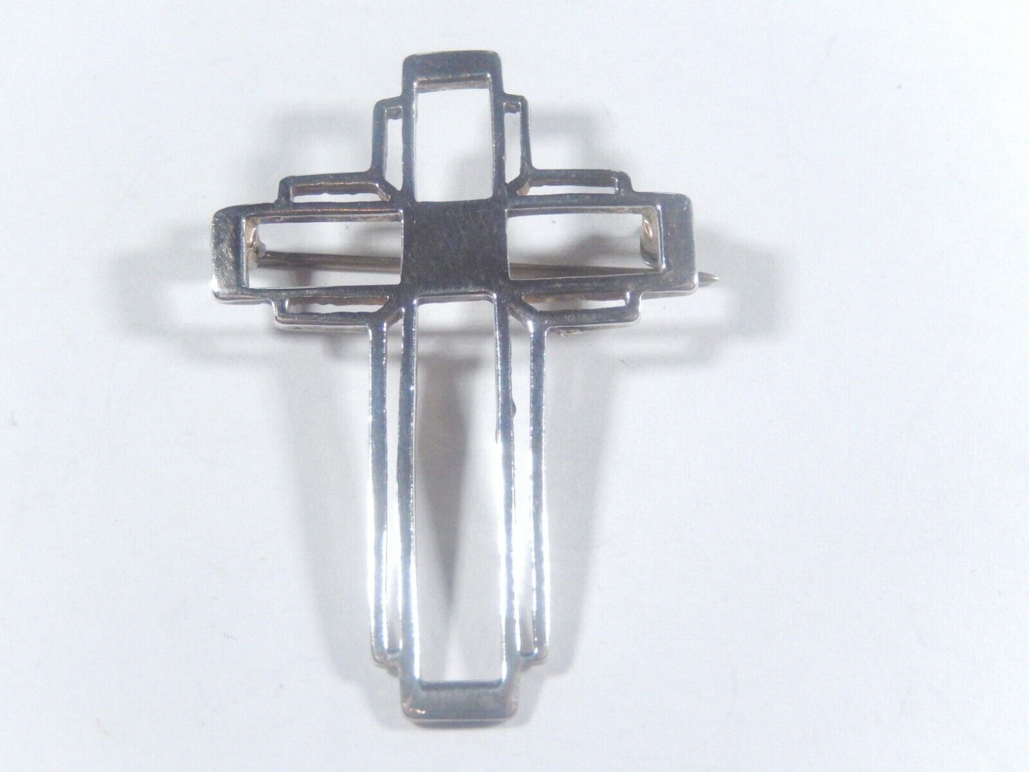 *VINTAGE*  925 Sterling Silver Cut Out  Cross   Brooch Pin