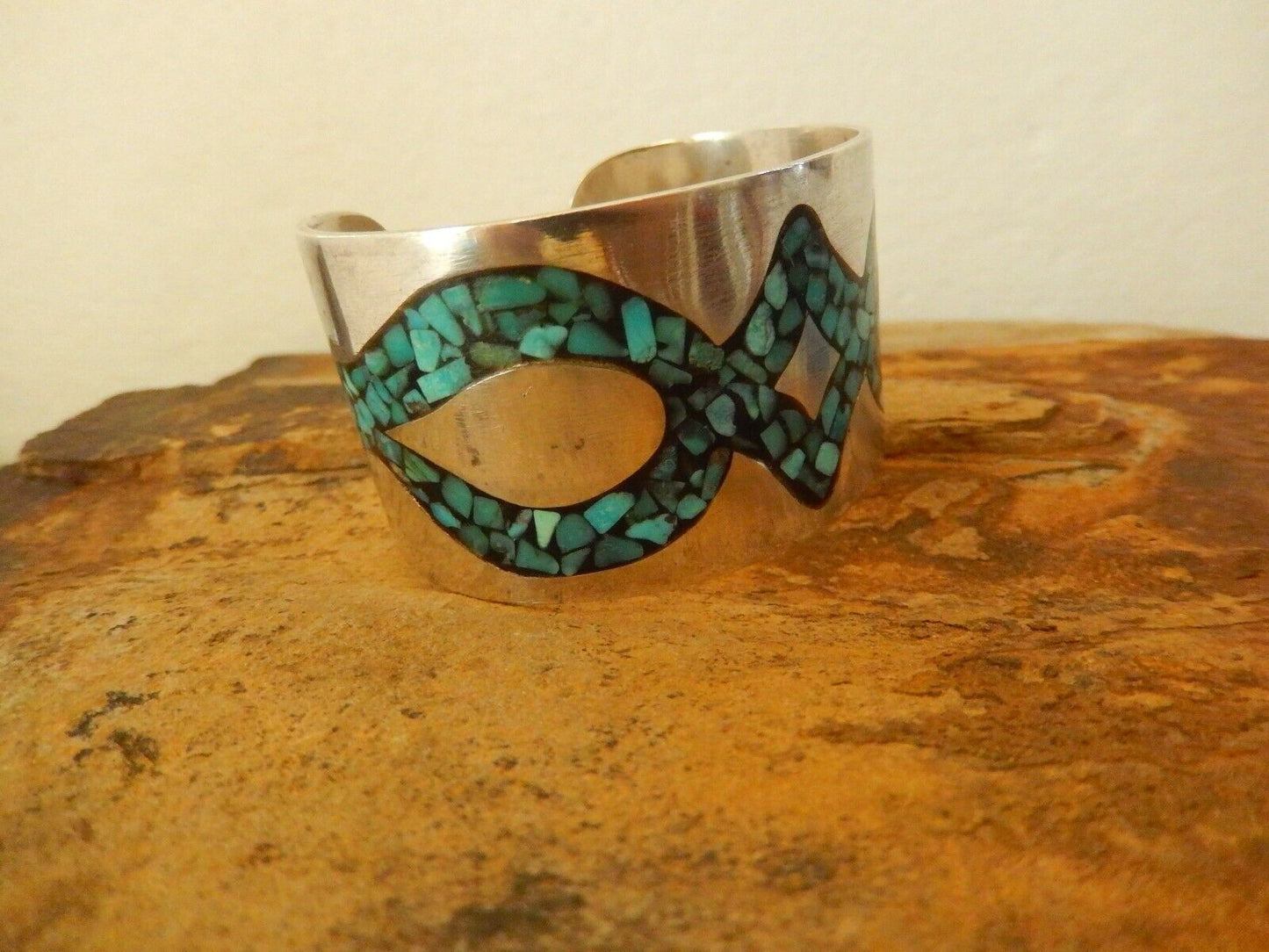 Vintage Wide  Southwest Heavy Turquoise Sterling Silver Cuff Bracelet 59.18gms