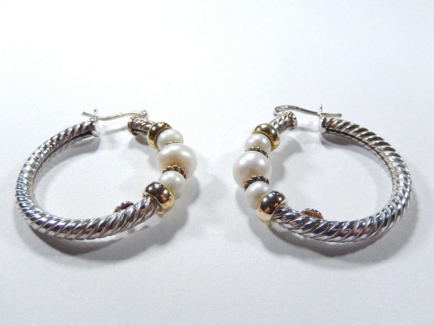 18K Yellow Gold & Sterling 38mm AAA Genuine Cultured Pearl Click Hoop Earrings