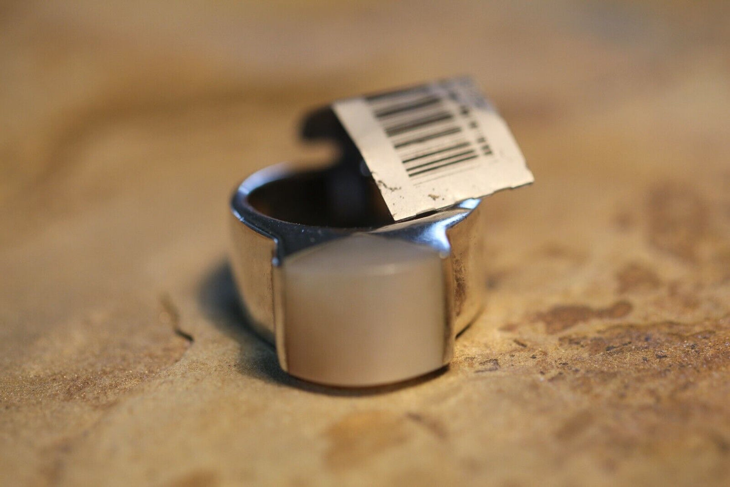 *VINTAGE*   Sterling Silver Wide Band 925 Mother Of Pearl  Modernist Ring SZ 5