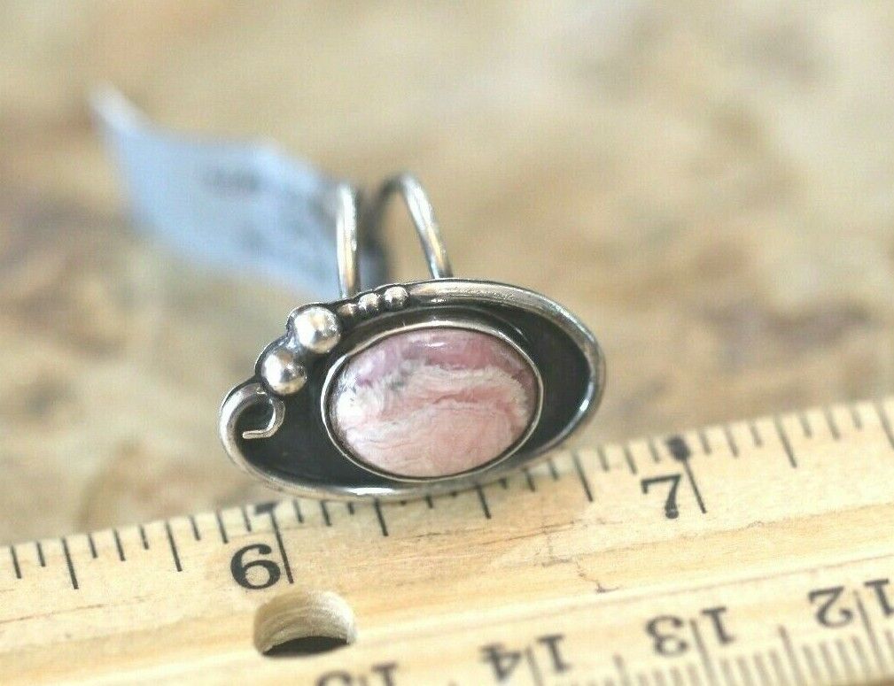 *VINTAGE*  Native American Sterling Silver Pink Rhodochrosite Ring Size 6.75