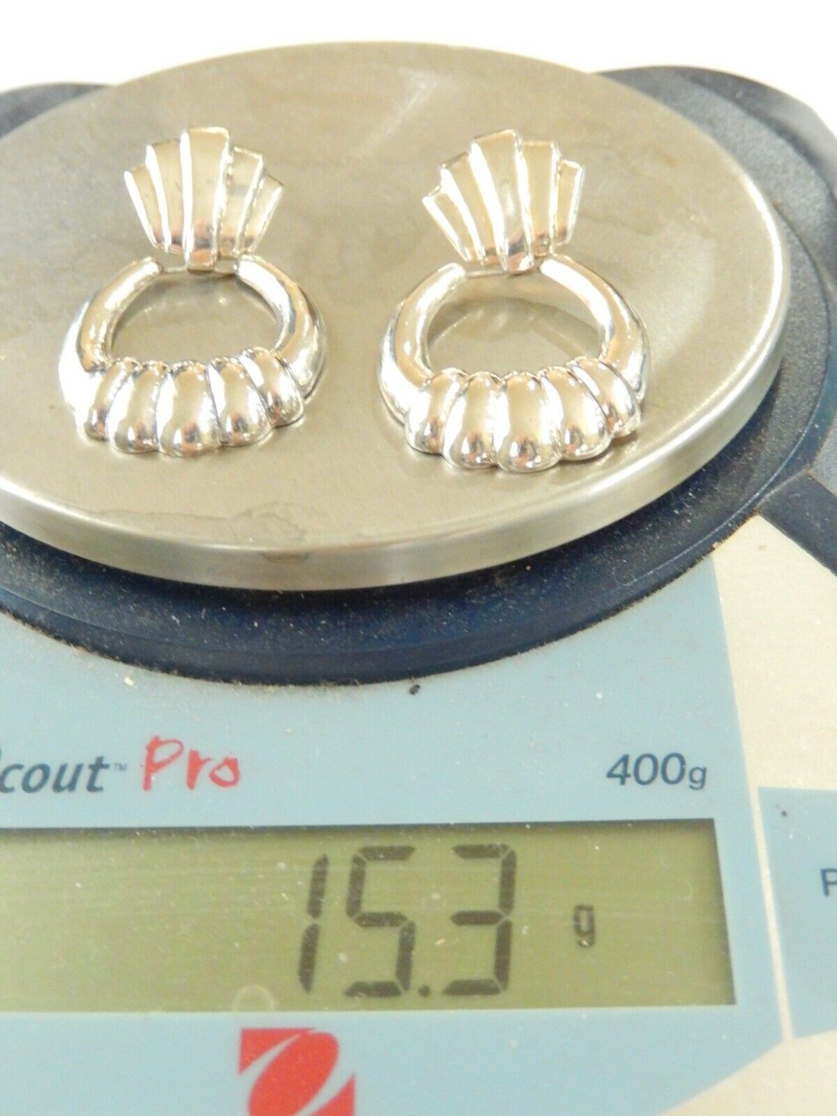 *VINTAGE*  LARGE Sterling Silver Hinged Door Knocker Shrimp Earrings 2.25"