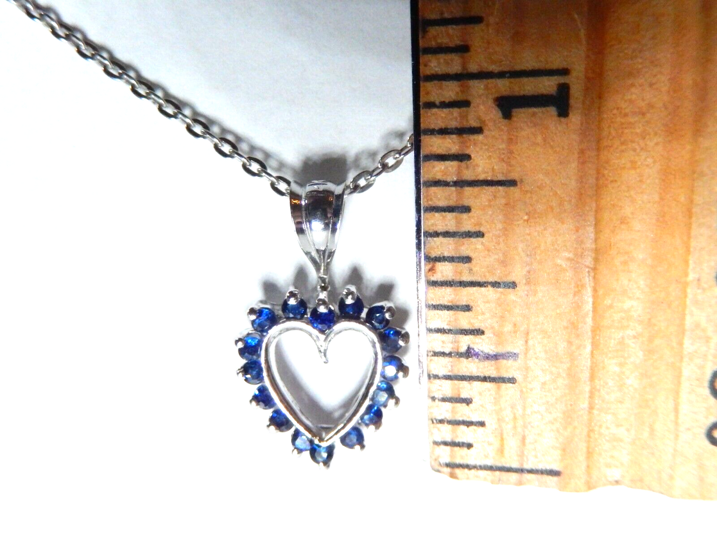 14K White Gold  Blue Sapphire Heart Pendant With 18"  Chain