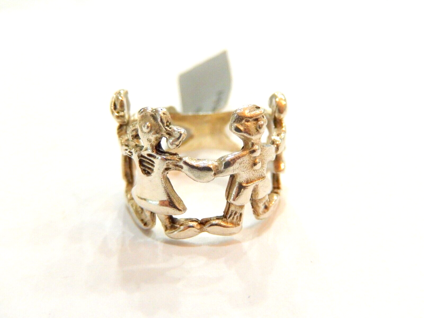 *VINTAGE* Sterling Silver 925 Children Playing 14mm Wide Band Ring Size 7