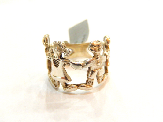 *VINTAGE* Sterling Silver 925 Children Playing 14mm Wide Band Ring Size 7