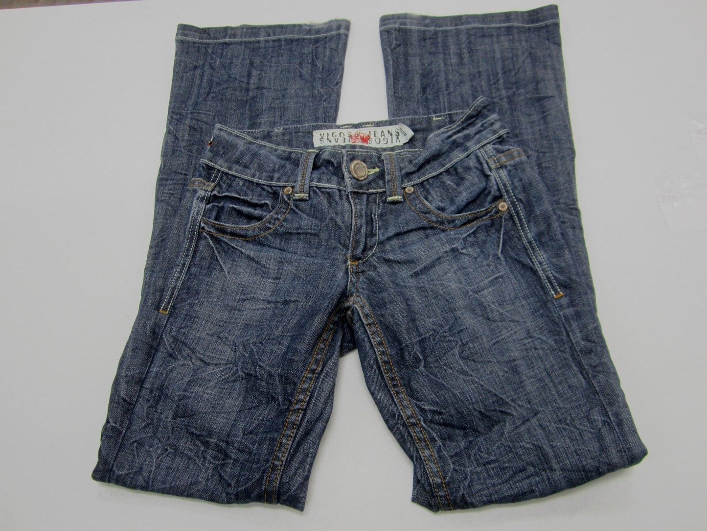 VERY NICE  VIGOSS  Boot Stretch Zipper Back Pockets  Blue Jeans  25" X 32"