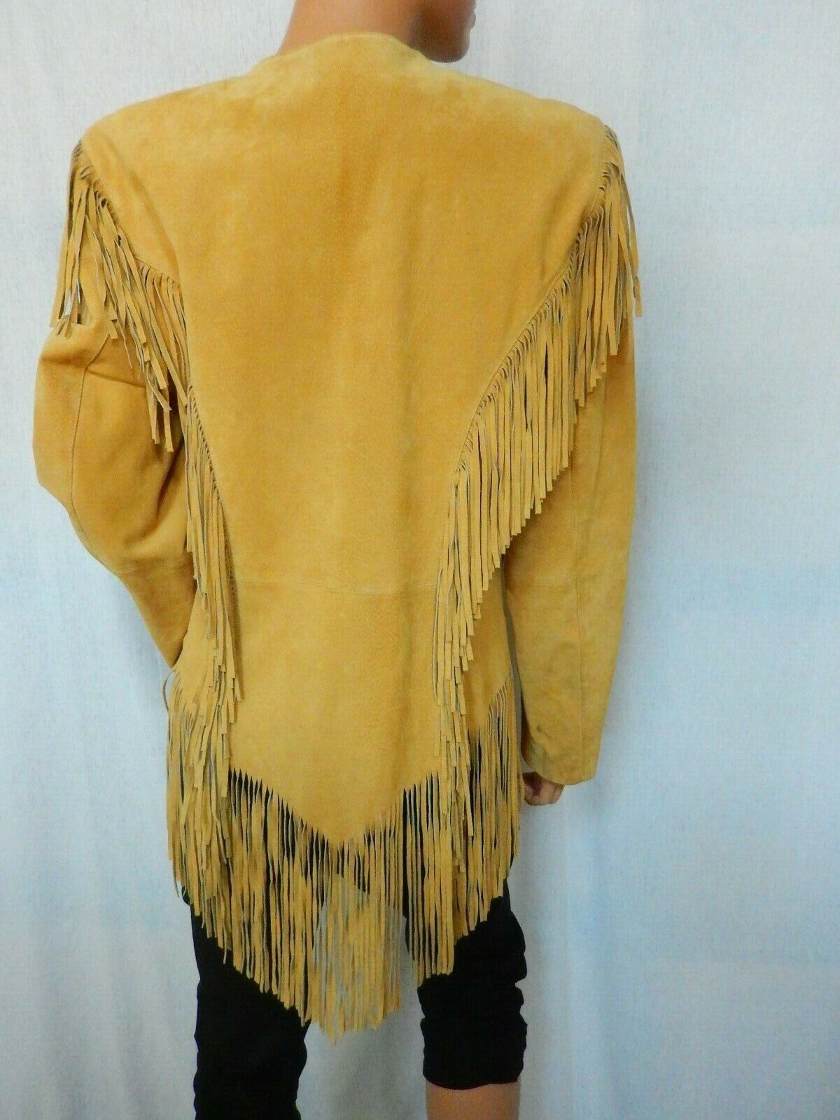*VINTAGE* NICE Cripple Creek Tan Suede Fringe Button Front Western Jacket Sz L