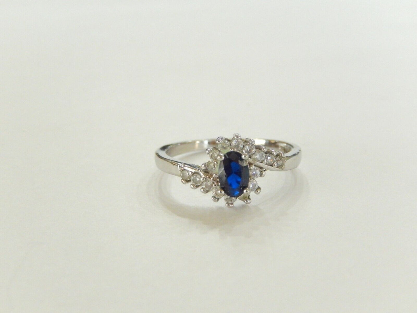 Halo Sapphire And CZ  .925 Sterling Silver  Wedding / Right Hand Ring Sz 8