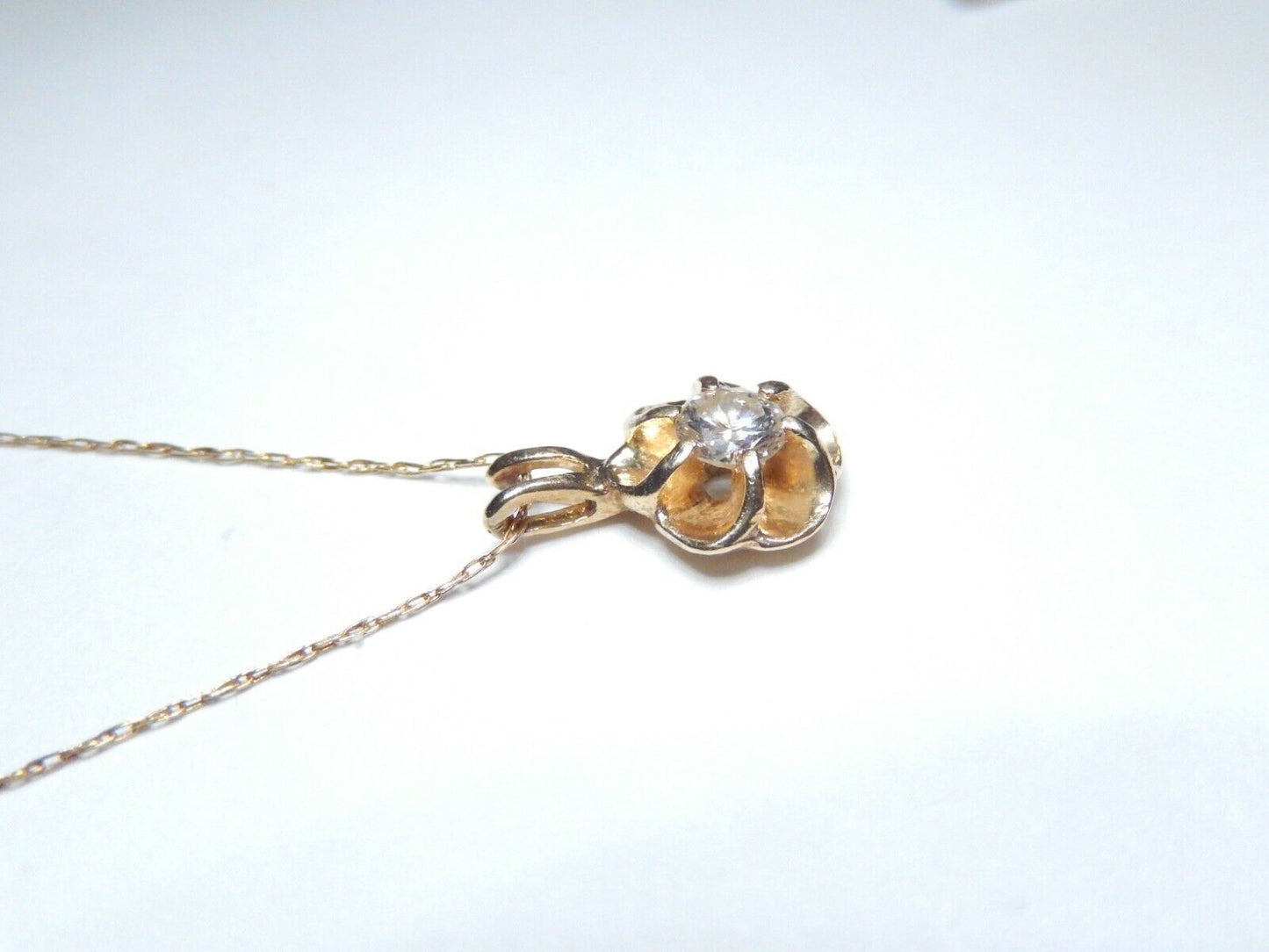 *VINTAGE*  14K Yellow Gold Matching Diamond Stud Earrings & Diamond Pendant 22"