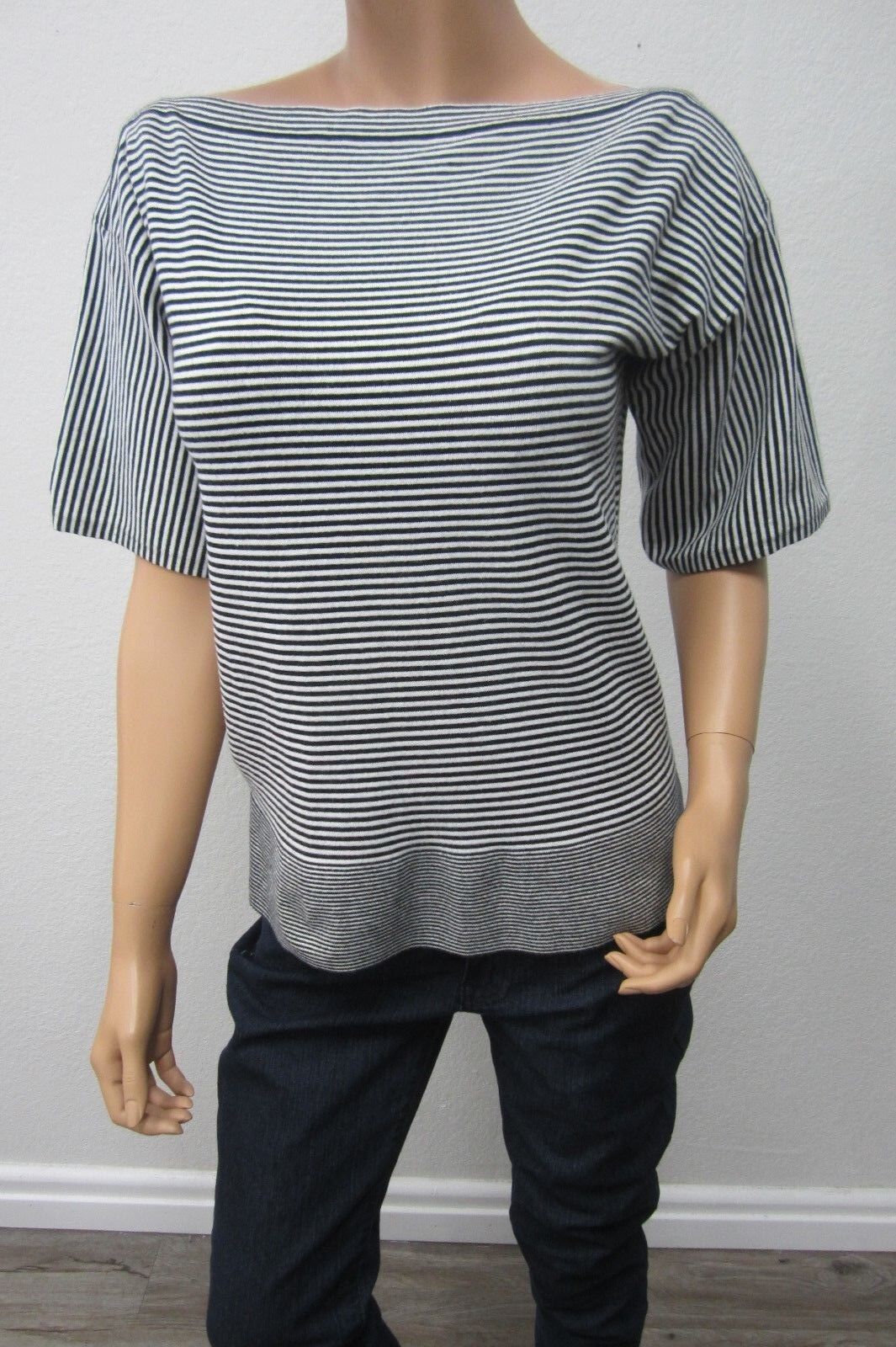 NICE - TALBOTS Elegant Black/White Stripe Stretch KNIT Short Sleeve TOP Size Med