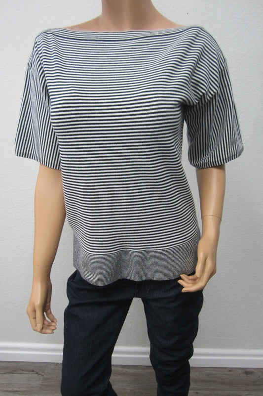 NICE - TALBOTS Elegant Black/White Stripe Stretch KNIT Short Sleeve TOP Size Med