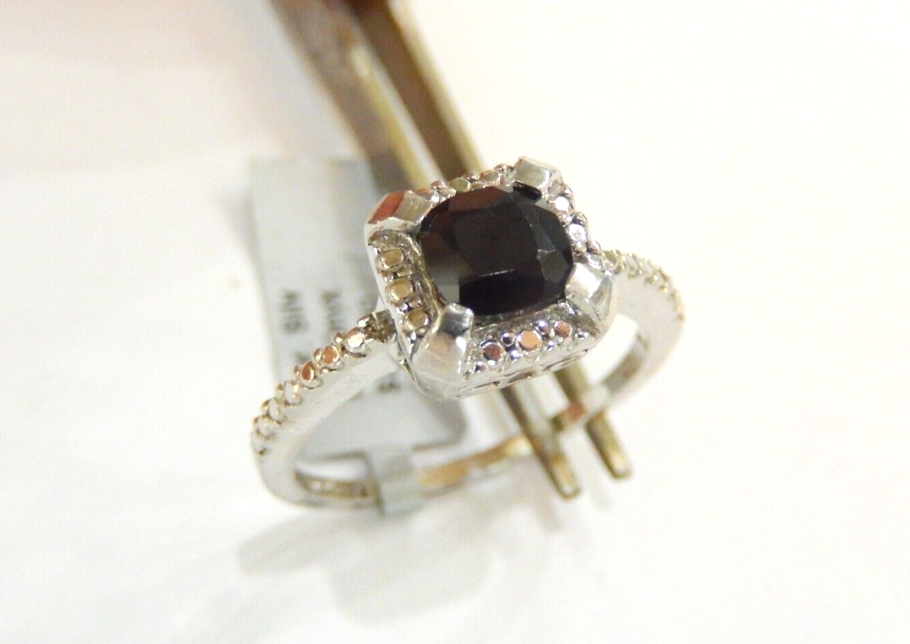*VINTAGE*  Sterling Silver Cushion Cut Black  Onyx Ring Size 10.25