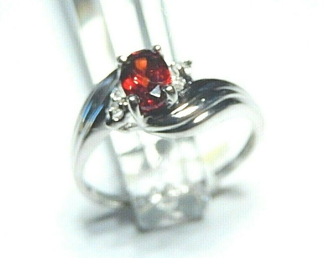 *NWT* 10k White Gold Oval Garnet And Diamond Ring Size 6.5