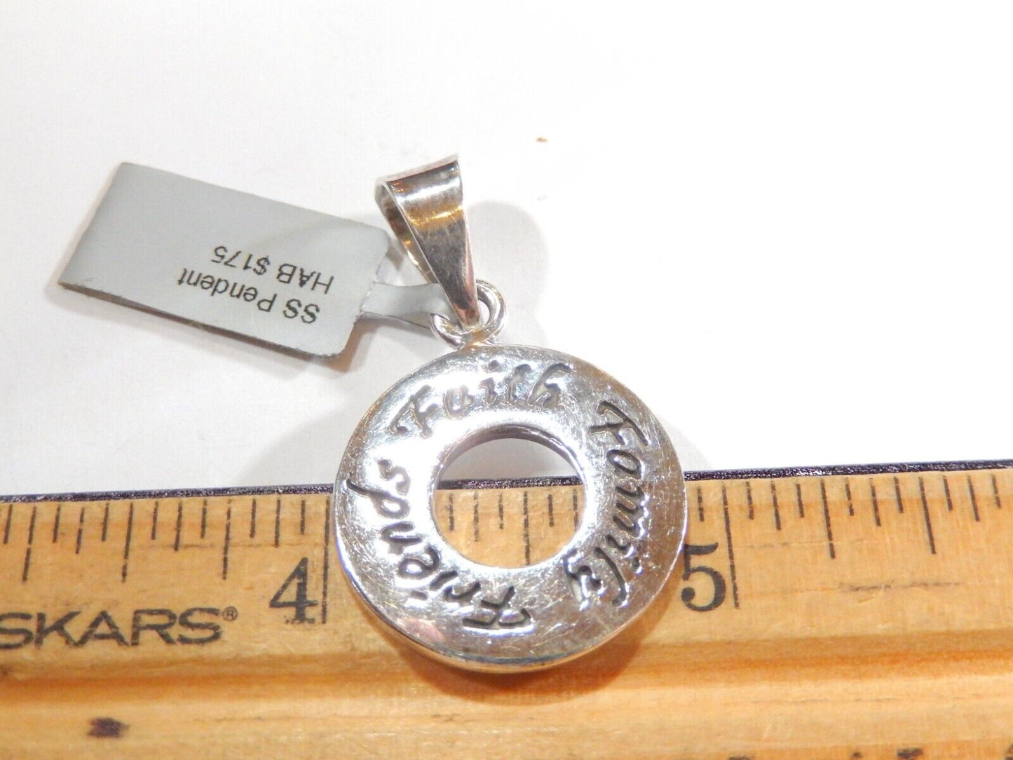 Fine Sterling Silver 925 Faith-Family-Friends Pendant W/Large Bail