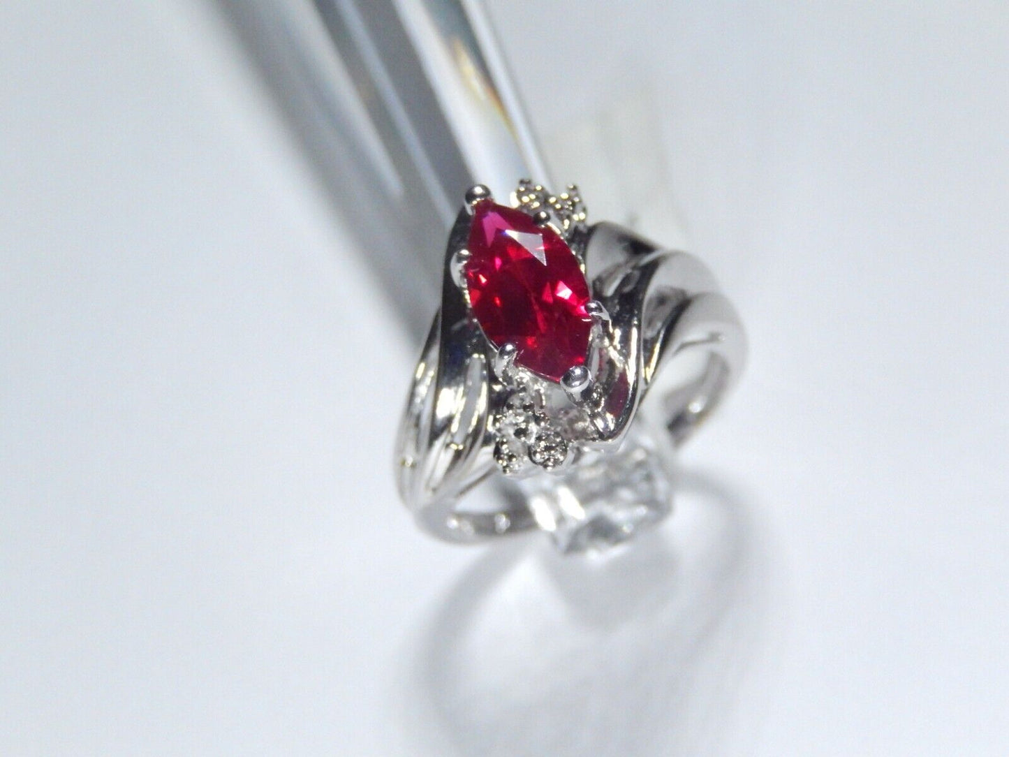 *NWT* 10k White Gold Lab Created Red Ruby Diamond Accent Emerald Ring Size 6.25