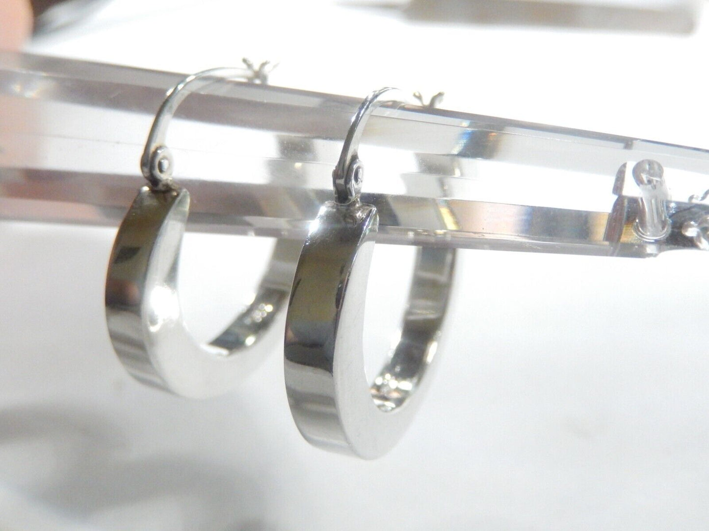 Vintage Sterling Silver Modernist Square Oval Hoop Earrings 33mm