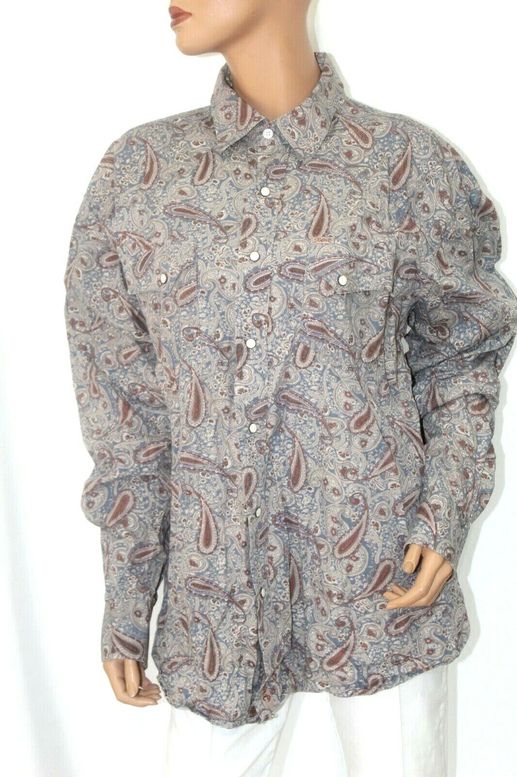 Rafter C Cowboy Collection Pearl Snap Long Sleeve Paisly Shirt Men's Size XL