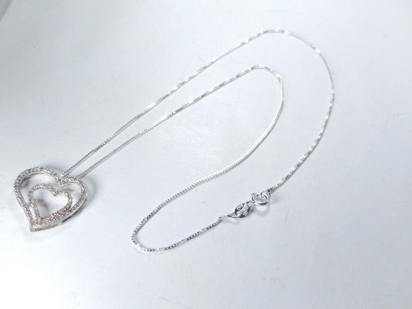 *VINTAGE*  Sterling Silver Double Heart Necklace CZ  Pendant w/18"chain