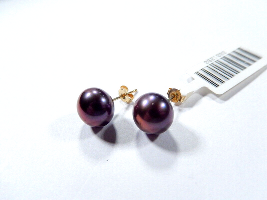 8.5MM AAA TAHATIAN PEARL STUD EARRINGS SOLID 14K YELLOW GOLD