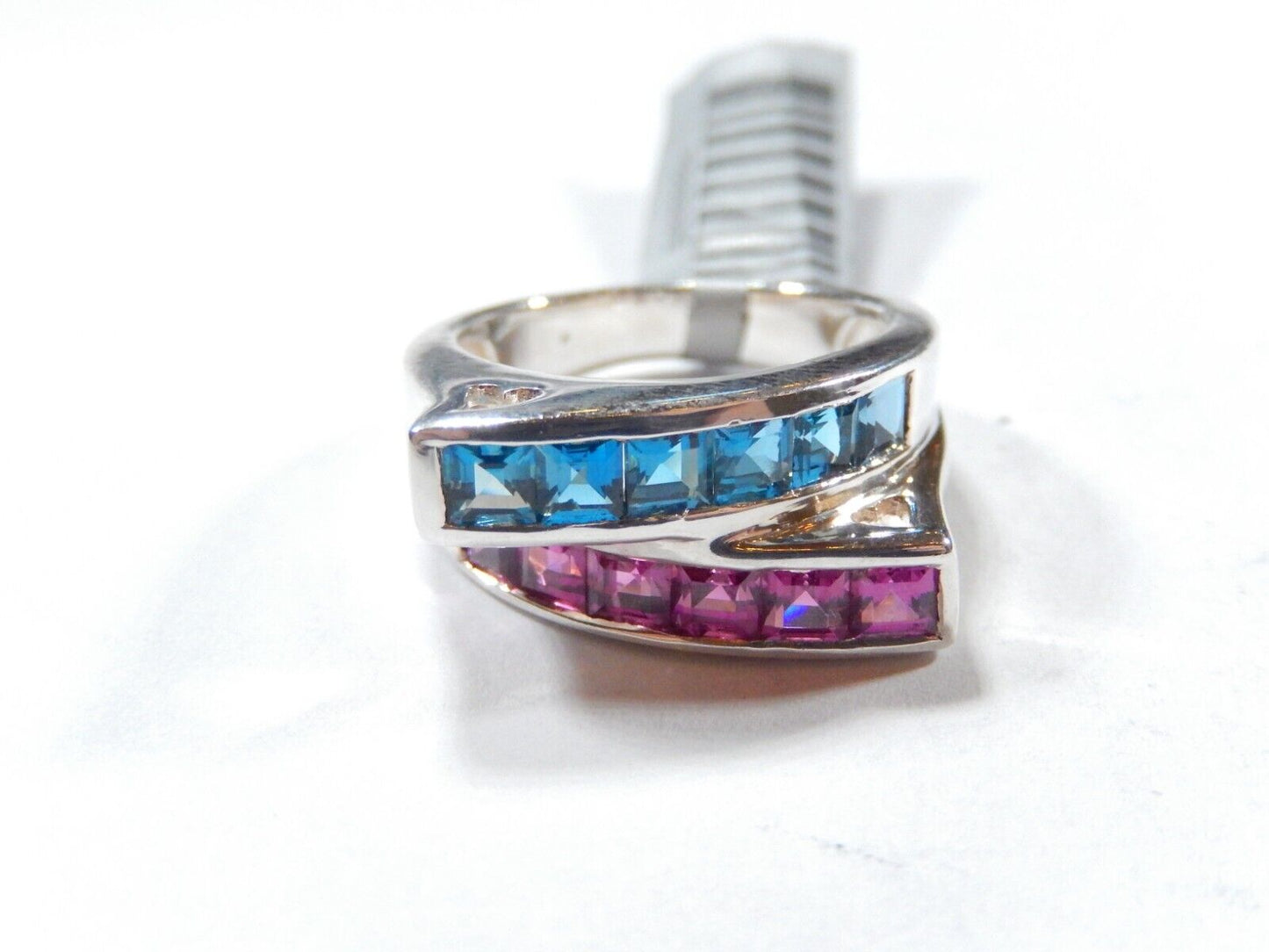 *VINTAGE*  Sterling Silver  1.50 CT Blue Topaz & Amethyst Two Row Band Ring Sz 6