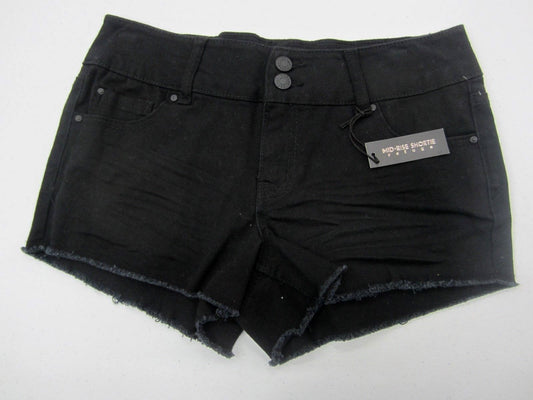 NWT Refuge Denim Mid Rise Shortie Shorts Black Fringe Hem Size 4 x 2"L
