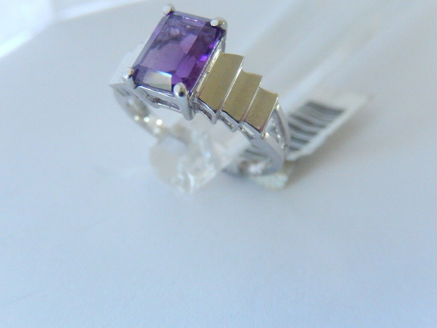 1.5 CT Emerald Cut February Birthstone Amethyst 10K WhiteGold Solitaire Ring 7.5