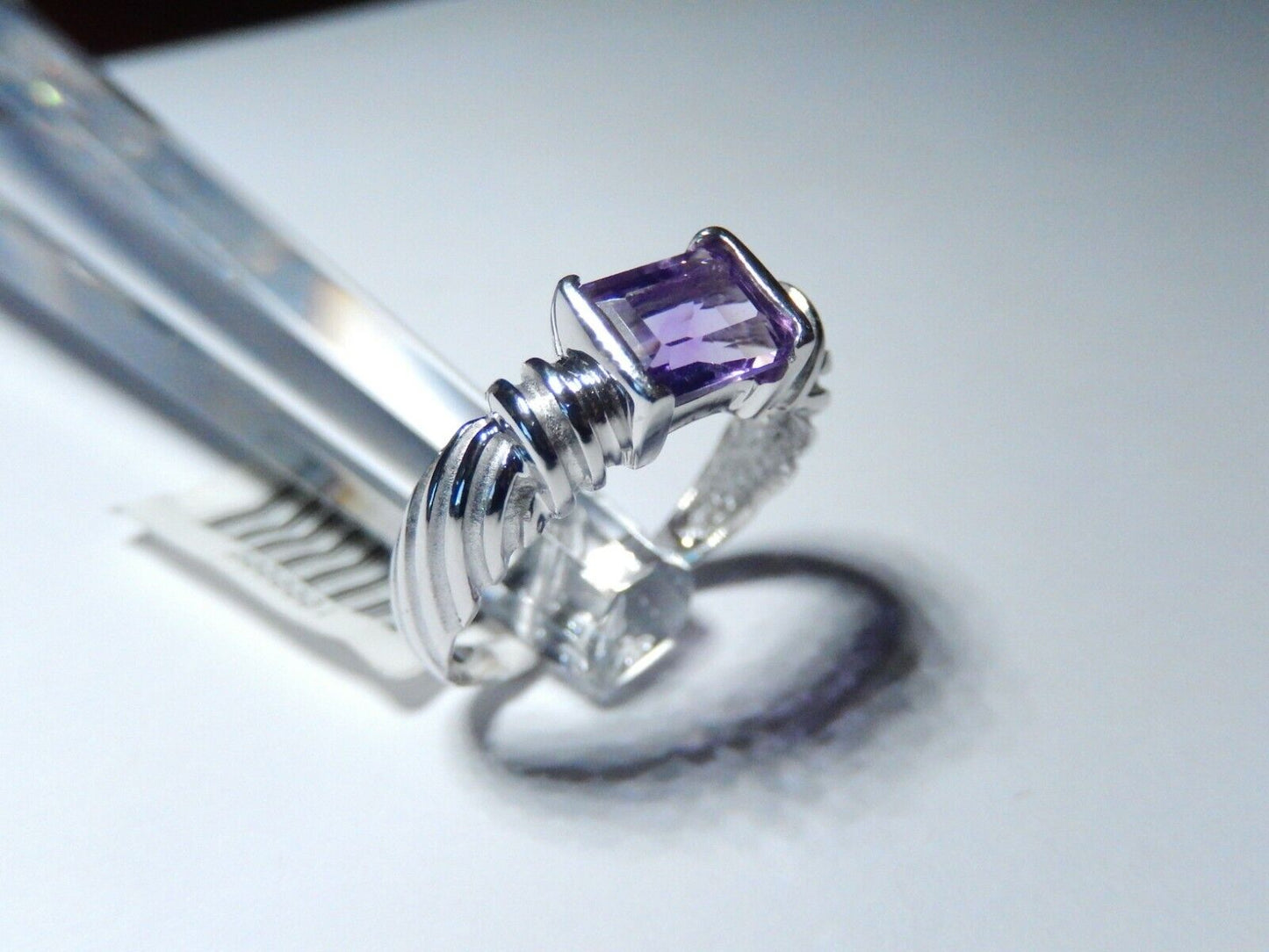 10k White Gold 1.50 Carat Genuine Purple Amethyst Solitaire Ring Size 9