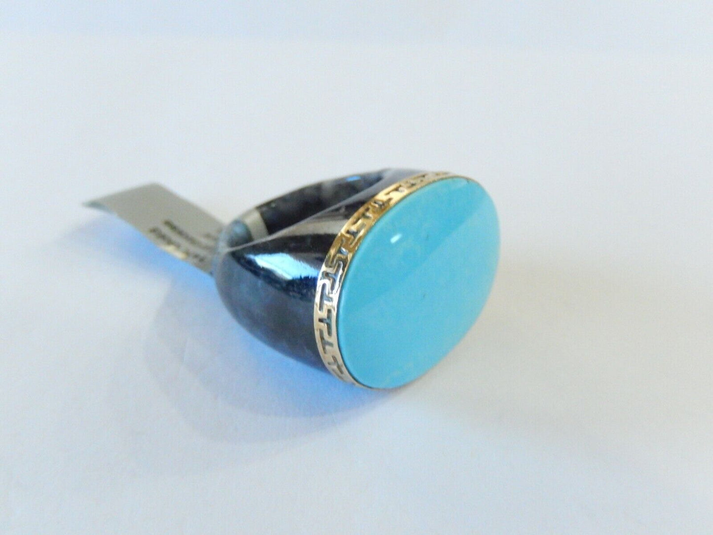 *VINTAGE*  LARGE - Signed "GSJ" - 14K Yellow Gold Black Onyx & Turquoise Ring