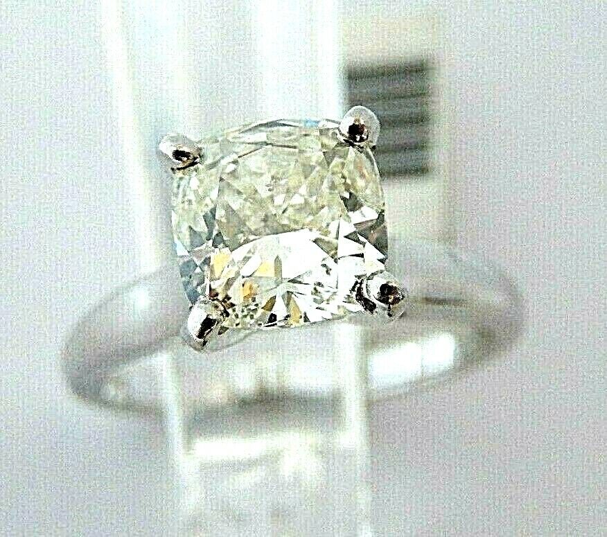 NATURAL NOT ENHANCED 1.5 CT SI1 CUSHION DIAMOND SOLITAIRE RING 14K WHITE GOLD