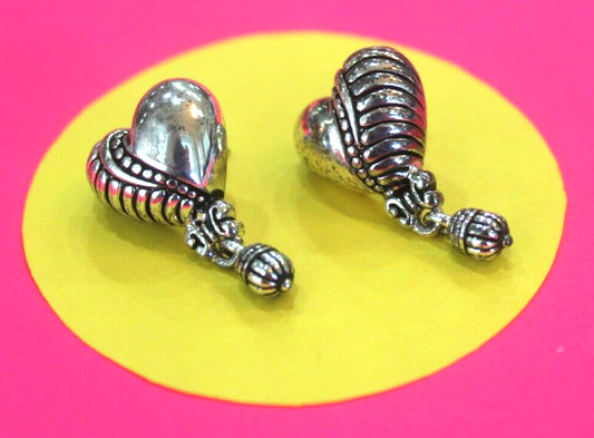 RETIRED Brighton Silver Plate Heart Post Dangle Pierced Earrings