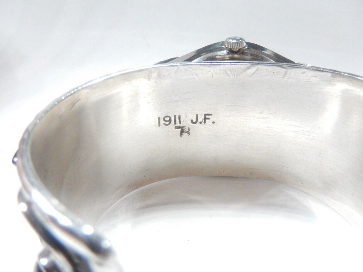 Navajo Johnny Frank 1911 Sterling Silver Stamped Seiko Automatic Cuff Bracelet