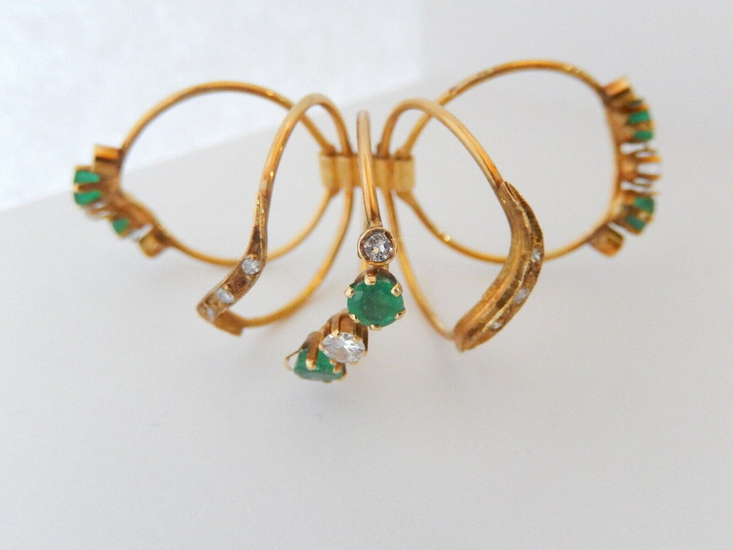 *VINTAGE* 14K Yellow 1.75CT Gold 5 Hinged  Band Emerald & Diamond Ring Sz 8.75