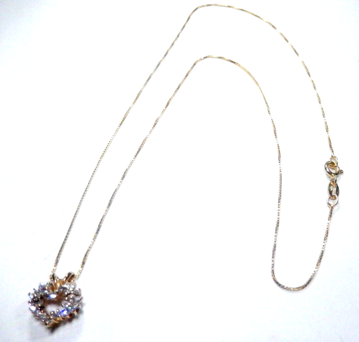 14K Yellow GOLD & Cluster CZ Open HEART PENDANT w/18" chain