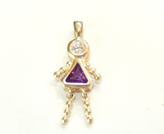 Purple February Sterling Silver Birthstone Baby Girl Pendant / Charm