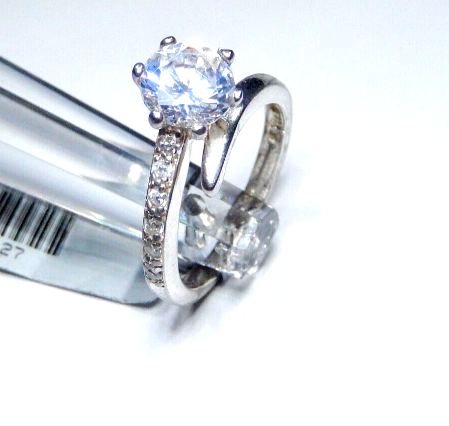 *VINTAGE*  Sterling Silver 1.33CT CZ Band Bypass Crossover Ring Size 6