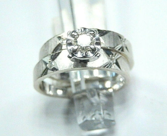*NWT* 14K White Gold Solitaire VS Diamond Engagement Wedding Two Ring Set Size 7