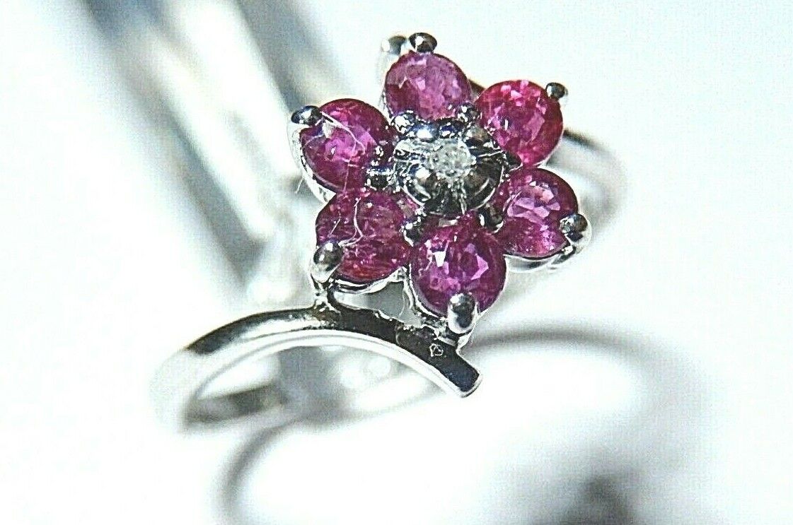 *NWT* 14k White Gold Natural Ruby and Diamond Ring Size 6 1/4