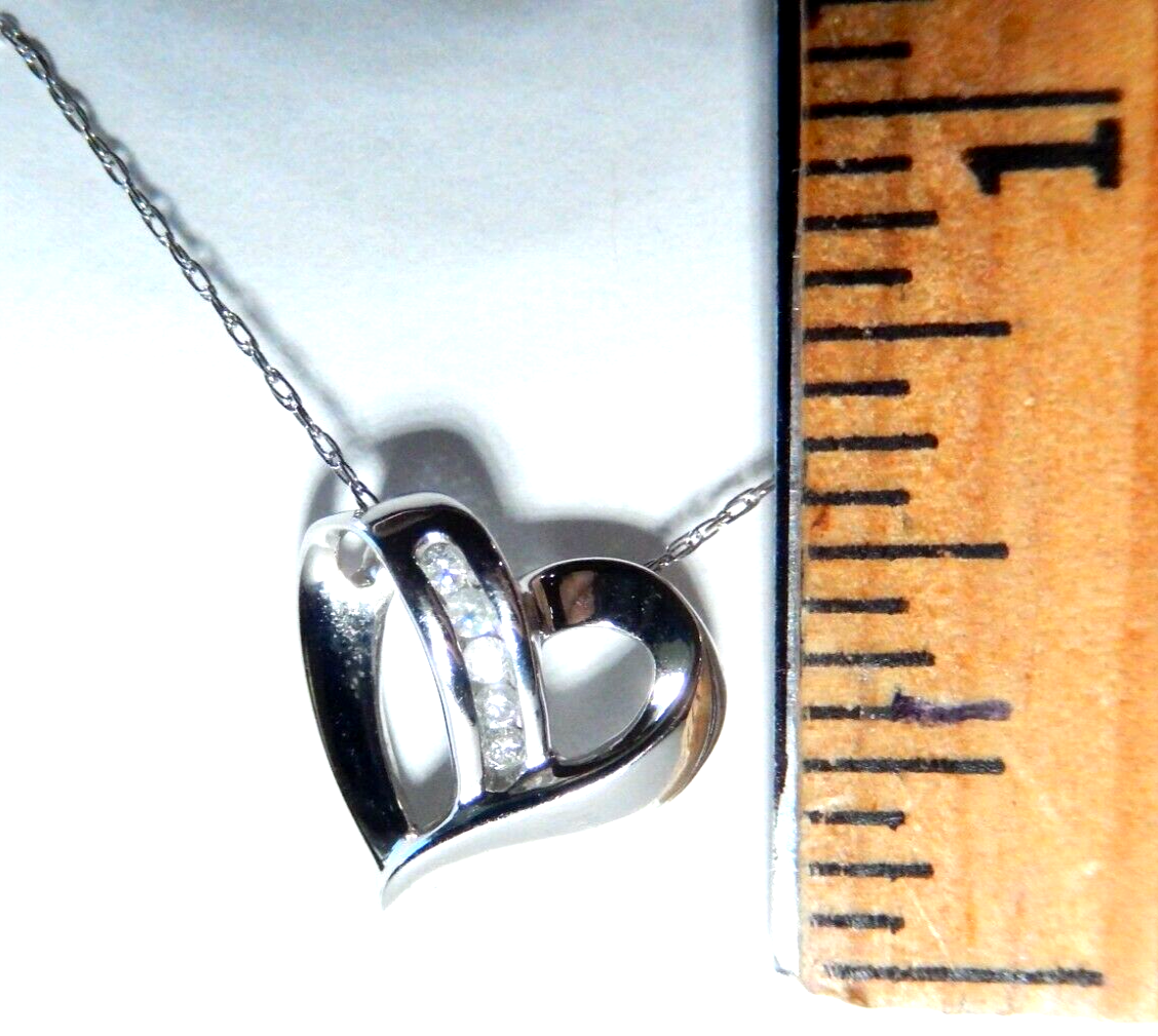 10K White Gold Open Heart Six Diamond Pendant with 18" Chain