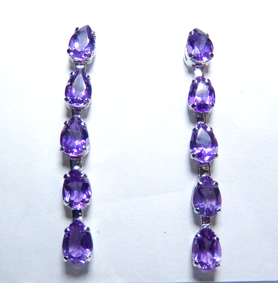 BEAUTIFUL 14K White Gold 1.5" Amethyst 3.33 CT Drop Dangle Earrings Stunning!!